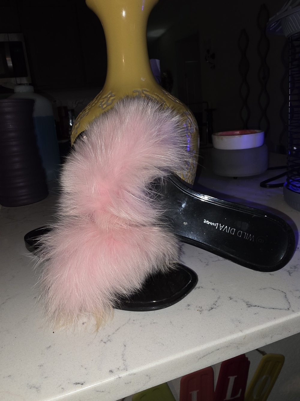 DIVA Lounge Pink Faux Fur Slide Mules with Black Footbed